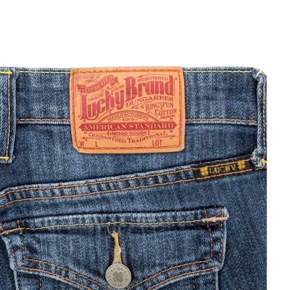 Lucky Brand Rushmore Bermuda Jeans Womens Blue Cropped Fringe Hem Denim Size 4 - Picture 6 of 12